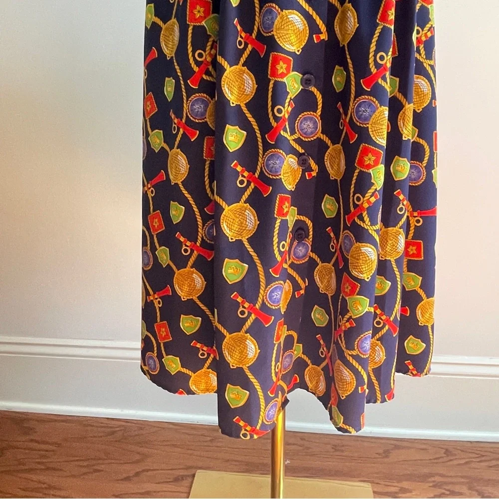 Vintage 90s Chaus Petites Skirt 12P Nautical Scarf Print Preppy Old Money Midi
